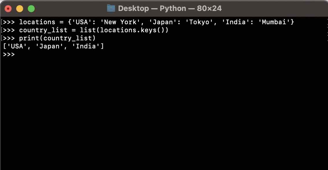 Python- How to Return a dictionary keys as a list